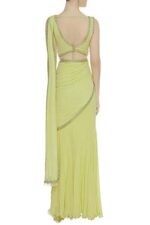 Saree Trends Women's Faux Georgette ready to wear Frill saree with unstitched blouse - Image 2