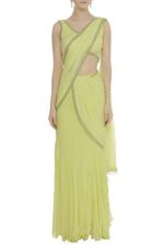 Saree Trends Women's Faux Georgette ready to wear Frill saree with unstitched blouse