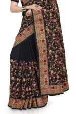 Black Kashmiri Resham Heavy Embroidered Border Work Georgette Saree Sari with Heavy Work UnStitch Blouse Piece For Women & Girls - Image 3