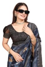 Round Neck Dobby Cotton Lycra Stretchable Elbow Half Sleeve Readymade Saree Blouse for Women Stylish