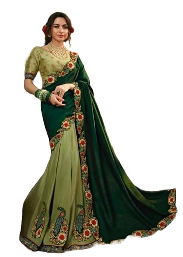 71IlHcOmL4L._SY879_ Cocktail Party Woman wear Soft Weaving Silk Designer Saree Blouse Indian Trendy Ethnic Sari (ST) - Image 1