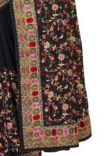 Black Kashmiri Resham Heavy Embroidered Border Work Georgette Saree Sari with Heavy Work UnStitch Blouse Piece For Women & Girls - Image 2