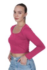 Square Neck Long Sleeve Stylish Cotton Crop Top for Womens, Readymade Saree Blouse - Image 2