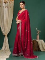 Women's Georgette Embroidered Saree With Unstitched Blouse - Image 2