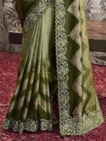 Women's Jacquard Silk Embroidery border work Saree with Heavy work Unstitch Blouse Piece - Image 4