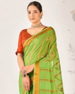 Women Floral Woven Cotton Saree - Image 2