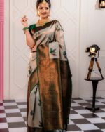 Women Floral Print Linen Saree - Image 5
