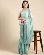 Embroidered Saree with Contrast Border