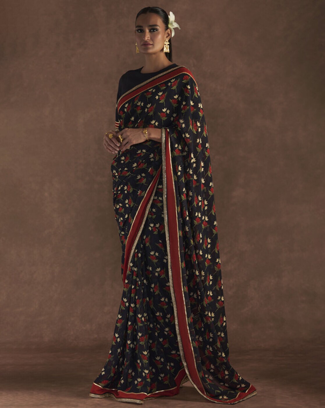 -1117Wx1400H-466514787-black-MODEL2 BLACK IRISBUD SAREE Saree - Image 1