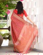 Woven Saree with Contrast Border & Tassels - Image 3