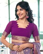 Women Saree with Floral Woven Motifs - Image 6