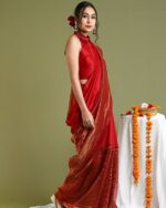 Woven Saree with Contrast Border - Image 3