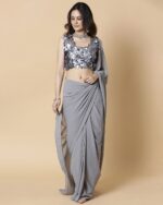 Women Georgette Saree with Embellished Blouse - Image 3