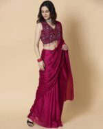 Women Striped Georgette Saree with Pre-Stitched Blouse - Image 5