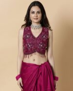 Women Striped Georgette Saree with Pre-Stitched Blouse - Image 3