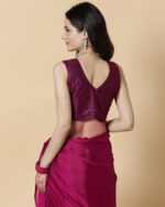 Women Striped Georgette Saree with Pre-Stitched Blouse - Image 2