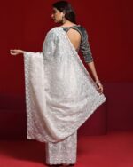 Women Embroidered Saree with Scalloped Border - Image 3