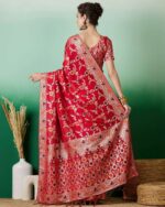 Women Floral Woven Saree with Contrast Border - Image 3