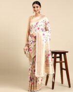 Women Floral Print Saree with Contrast Border